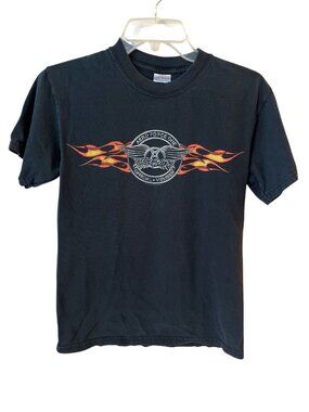 Aerosmith Aero Force One T Shirt Black Flame Logo Band Tee Small Y2K